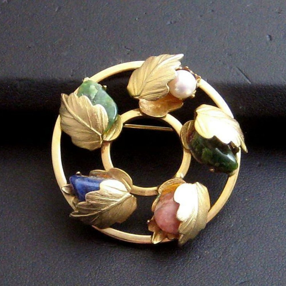 Vintage Lady Coventry semi precious stones Brooch